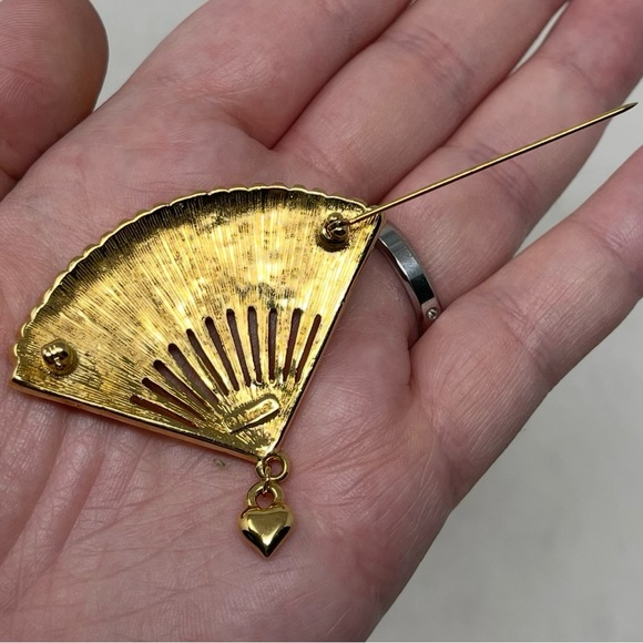 Vintage Gold Tone Signed Monet Multicolor Fan Pin Brooch - Picture 5 of 8